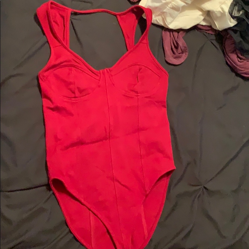 dark red body suit